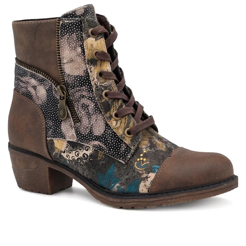 Two Tone Patterned Lace Up Ankle Boots - WBINS44011 / 330 043