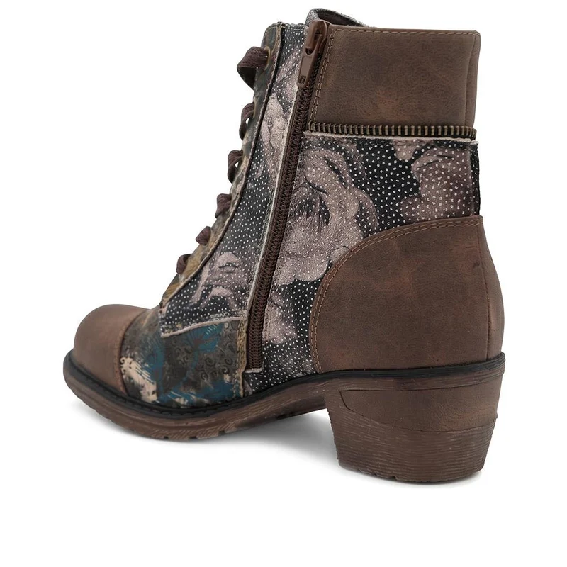 Two Tone Patterned Lace Up Ankle Boots - WBINS44011 / 330 043 - Brown Multi