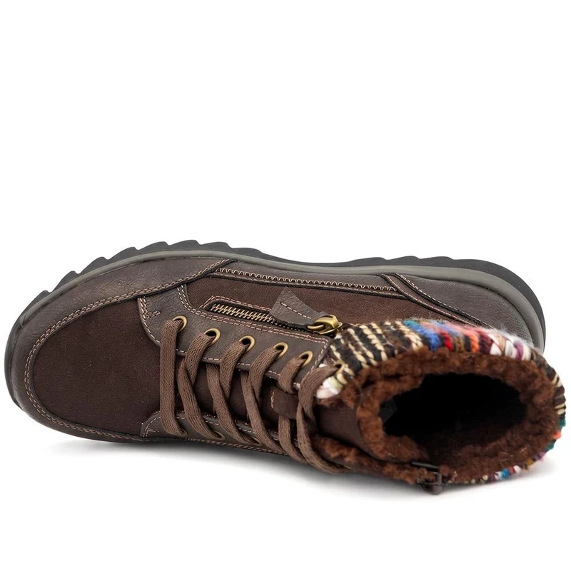 Warm Lined Knitted Cuff Grippy Ankle Boots - WBINS44074 / 330 074 - Chocolate