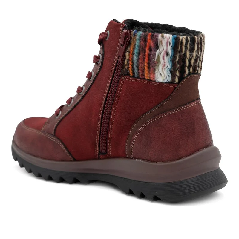 Warm Lined Knitted Cuff Grippy Ankle Boots - WBINS44074 / 330 074 - Burgundy