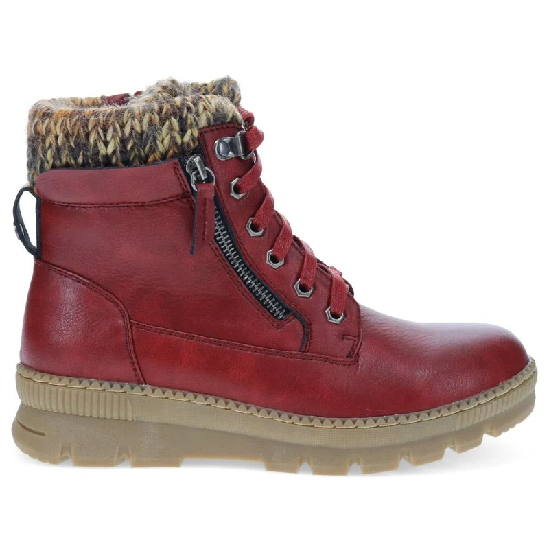 Knitted Cuff Lace-Up Boots - WBINS40171 / 326 117 - Burgundy