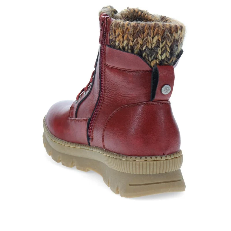 Knitted Cuff Lace-Up Boots - WBINS40171 / 326 117 - Burgundy