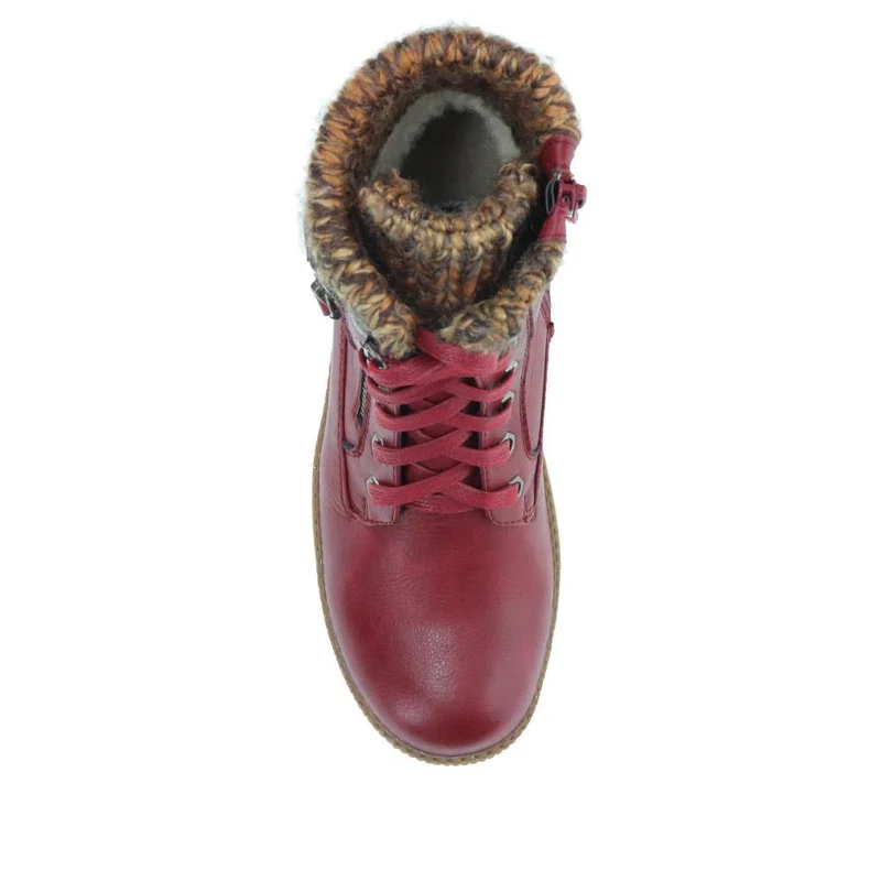 Knitted Cuff Lace-Up Boots - WBINS40171 / 326 117 - Burgundy