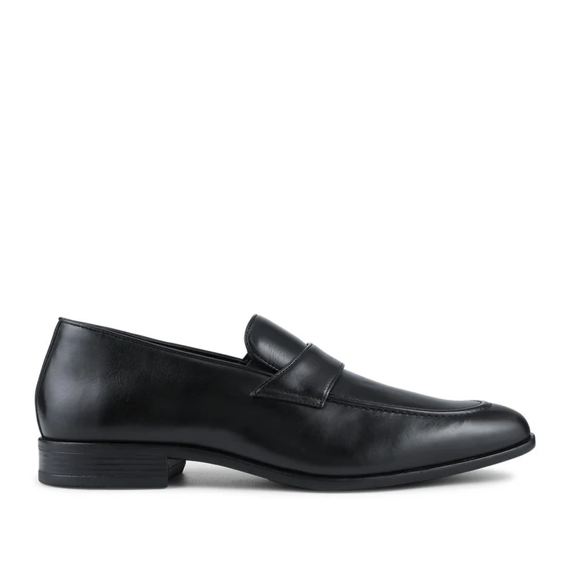 Wide Fit Leather Heeled Loafers - PRFEM42007 / 328 301 - Black