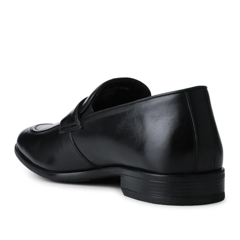 Wide Fit Leather Heeled Loafers - PRFEM42007 / 328 301 - Black