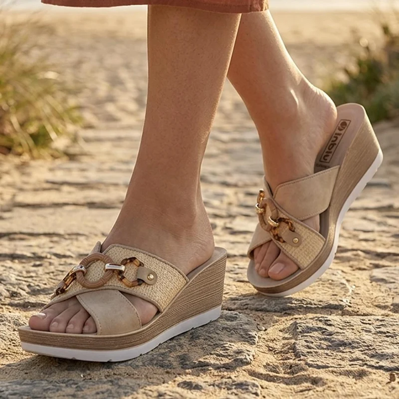 Inblu Art Wedge Heel Strappy Sandals - INB43061 / 330 711 - Beige