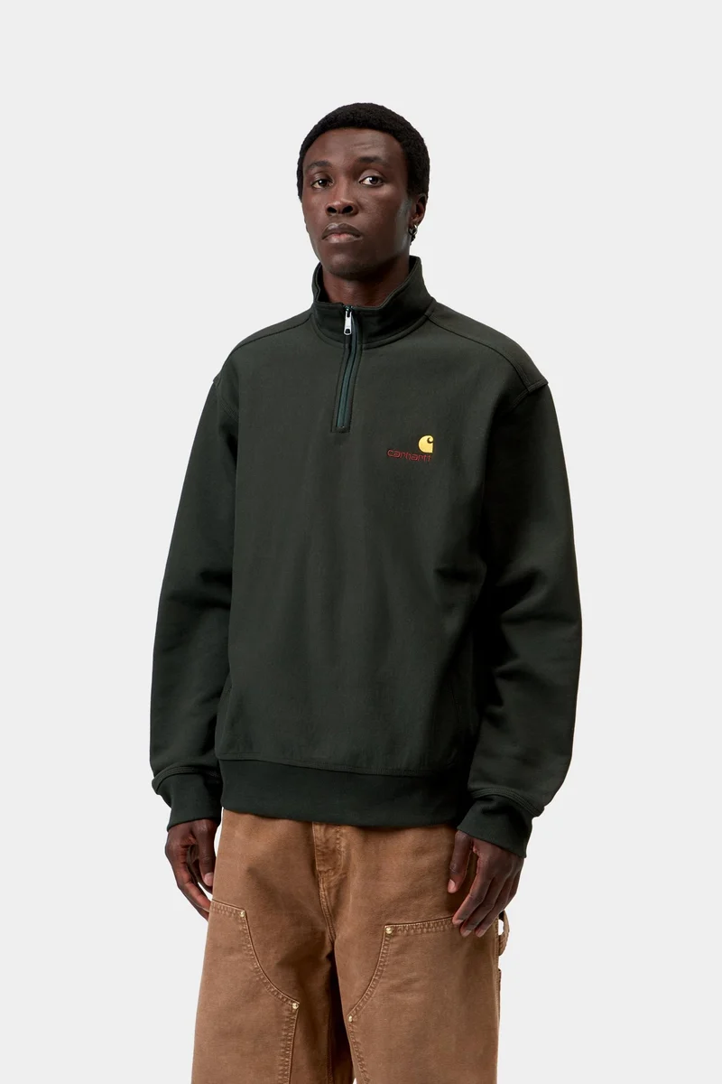 Carhartt WIP Herren Halb-Zip-Reißverschluss American Script Sweatshirt | Raven