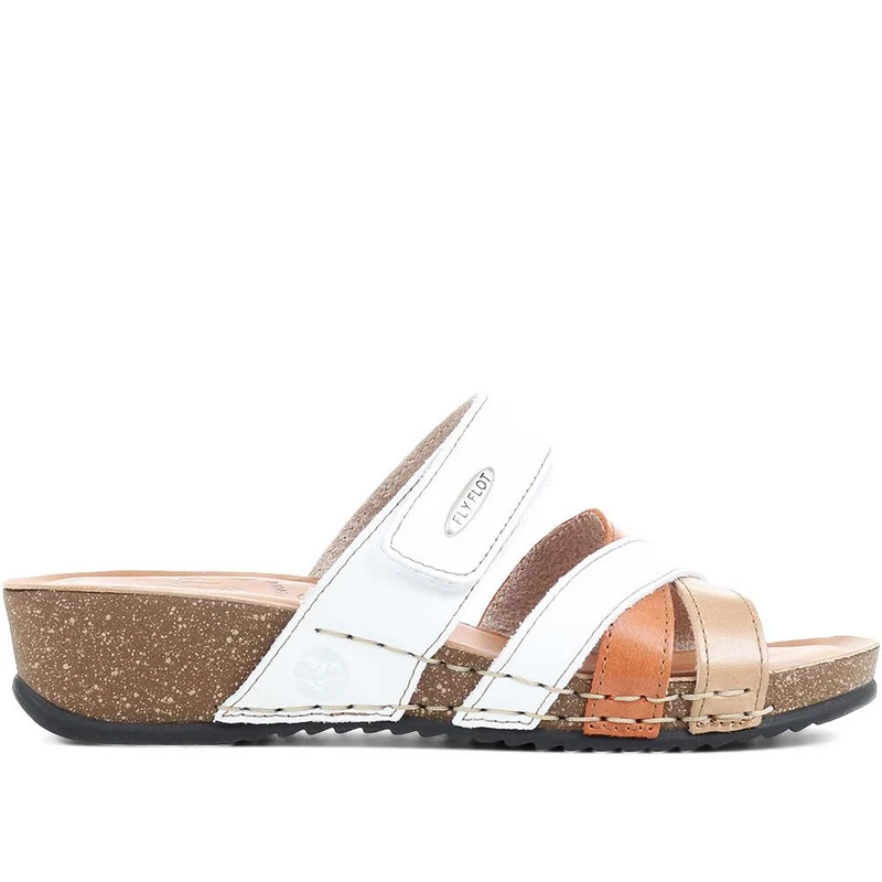 Fly Flot Leather Cross-Strap Mule Sandal - FLY35001 / 321 261 - White Multi