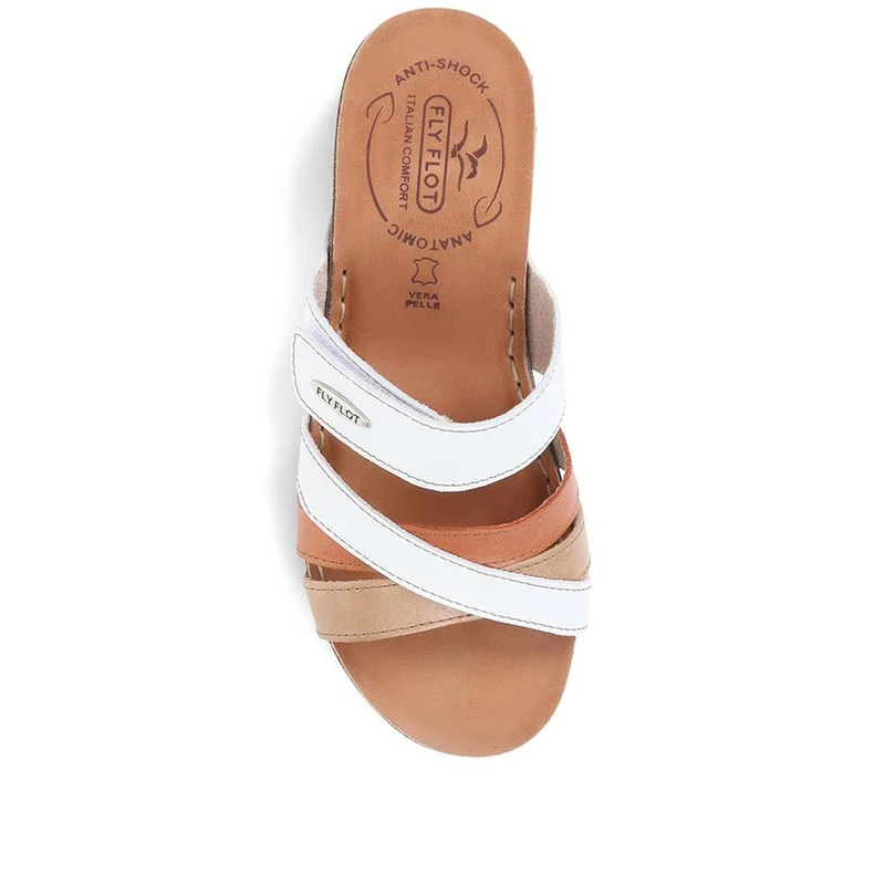 Fly Flot Leather Cross-Strap Mule Sandal - FLY35001 / 321 261 - White Multi