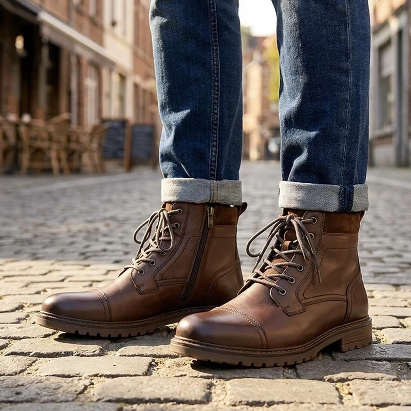 Wide Fit Leather Lace Up Boots - FBFOO44000 / 329 736 - Brown