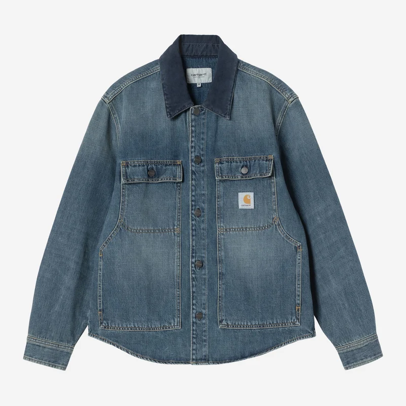Carhartt WIP Oakland Herren-Hemdjacke | Blau/Dunkelblau, Used-Look