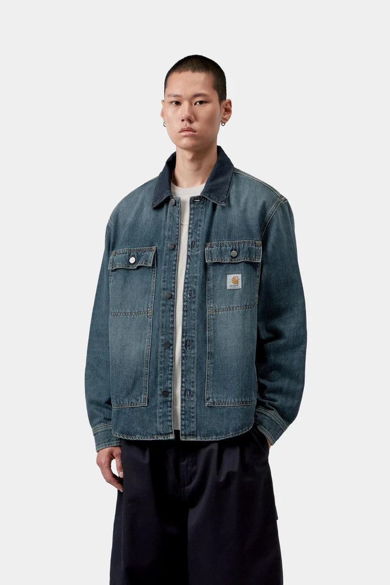Carhartt WIP Oakland Herren-Hemdjacke | Blau/Dunkelblau, Used-Look