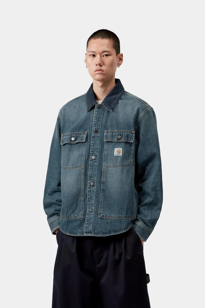 Carhartt WIP Oakland Herren-Hemdjacke | Blau/Dunkelblau, Used-Look