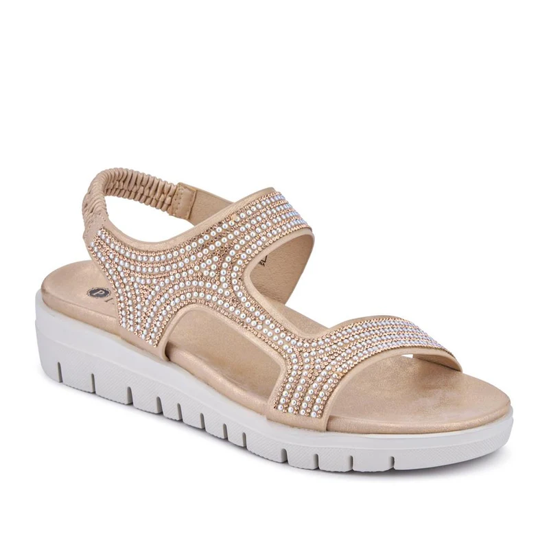 Elasticated Embellished Sandals - BAIZH41002 / 327 189 - Gold