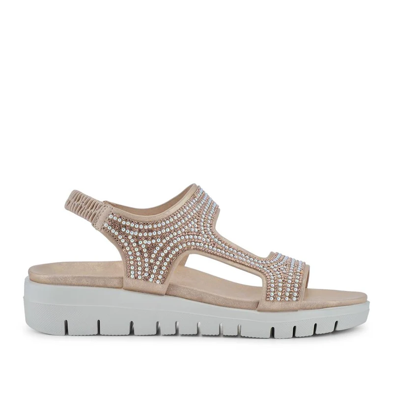 Elasticated Embellished Sandals - BAIZH41002 / 327 189 - Gold