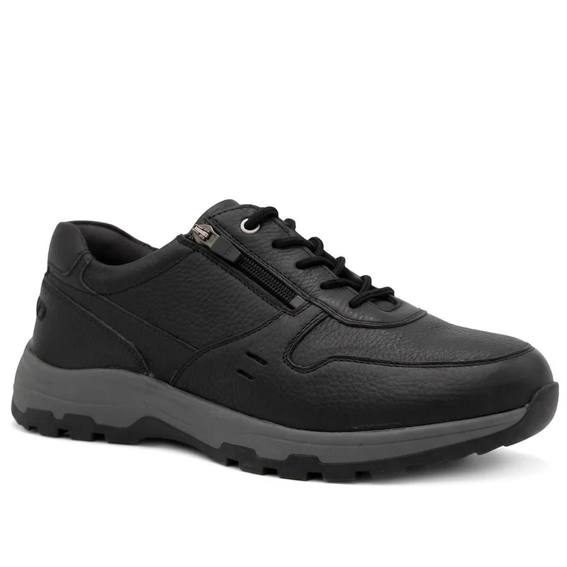 EasyFit Extra Wide Leather Lace Up Trainers - BENJAMIN / 330 157 - Black