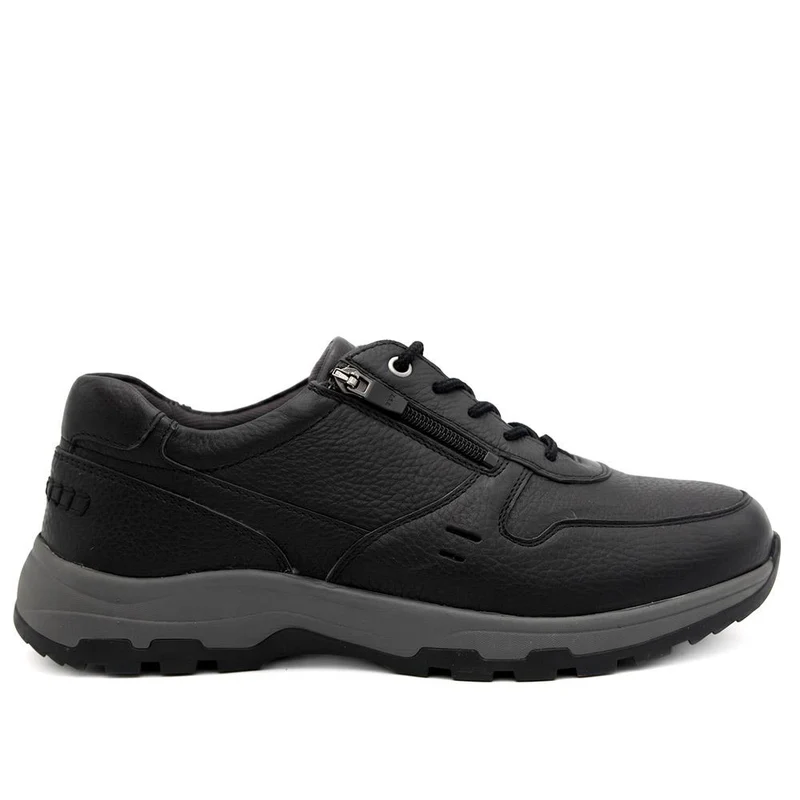 EasyFit Extra Wide Leather Lace Up Trainers - BENJAMIN / 330 157 - Black