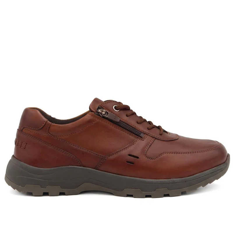 EasyFit Extra Wide Leather Lace Up Trainers - BENJAMIN / 330 157 - Cognac