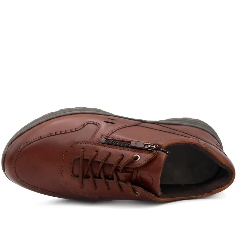 EasyFit Extra Wide Leather Lace Up Trainers - BENJAMIN / 330 157 - Cognac