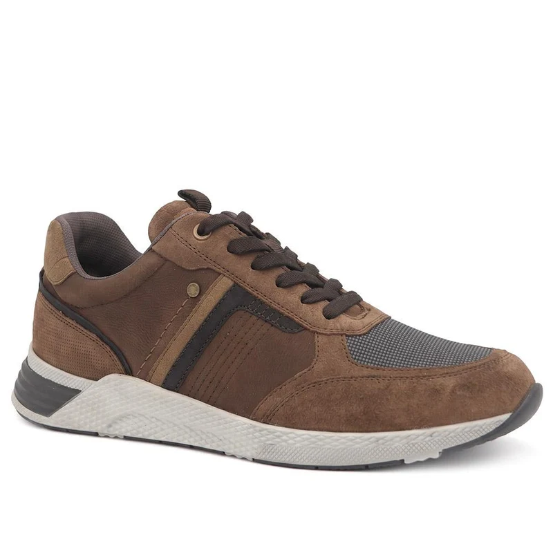 Wide Fit Leather Lace Up Trainers - PARK44003 / 330 208