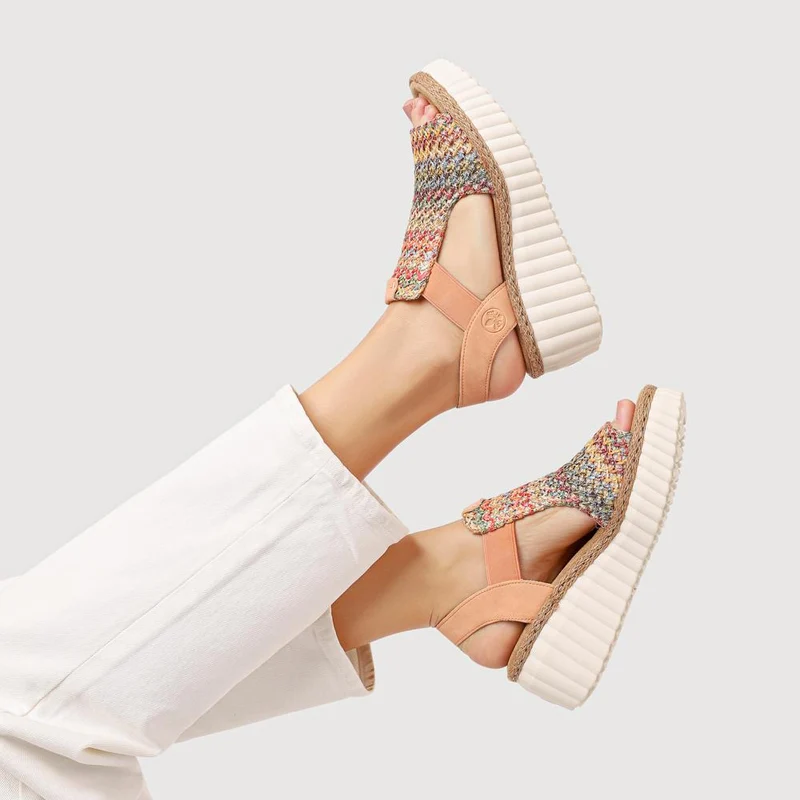 Woven Slingback Wedges - RKR39535 / 325 031 - Orange Multi
