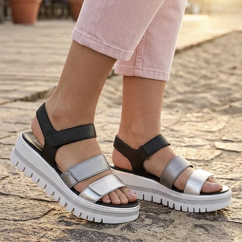 Gabor Triple Adjustable Strap Wedge Sandals - GABC43509 / 330 407 - Navy Multi