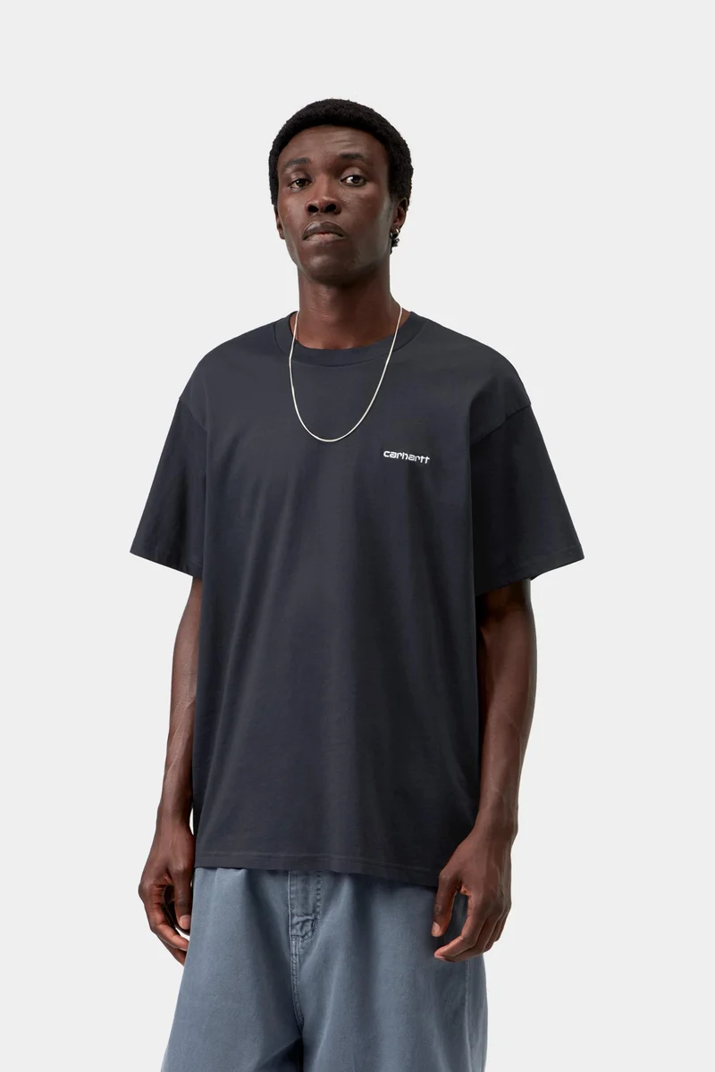 Carhartt WIP Herren-T-Shirt mit Schriftzug-Stickerei, Kurzarm | Dunkelblau