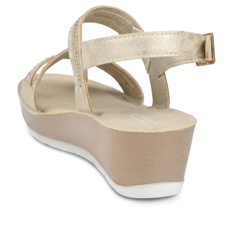 Wedge Heeled Buckle Fasten Sandals - INB43012 / 329 269 - Gold