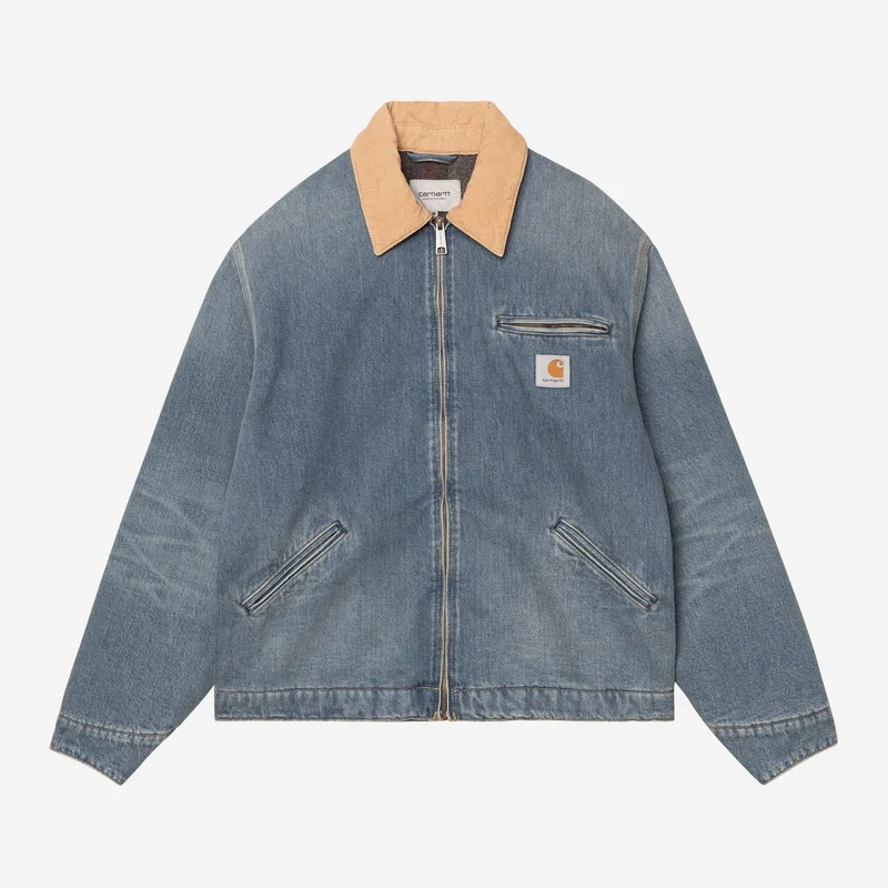 Carhartt WIP Herren OG Detroit Jacke | Blau Dusty Hamilton Brown Old Use Wash
