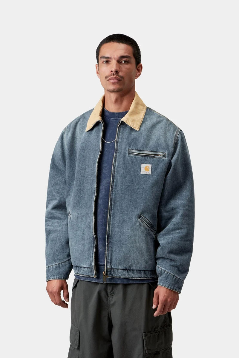 Carhartt WIP Herren OG Detroit Jacke | Blau Dusty Hamilton Brown Old Use Wash