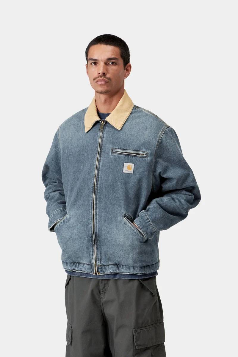 Carhartt WIP Herren OG Detroit Jacke | Blau Dusty Hamilton Brown Old Use Wash