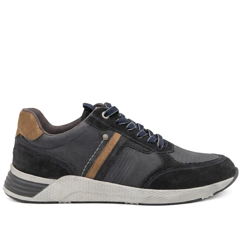 Wide Fit Leather Lace Up Trainers - PARK44003 / 330 208 - Navy