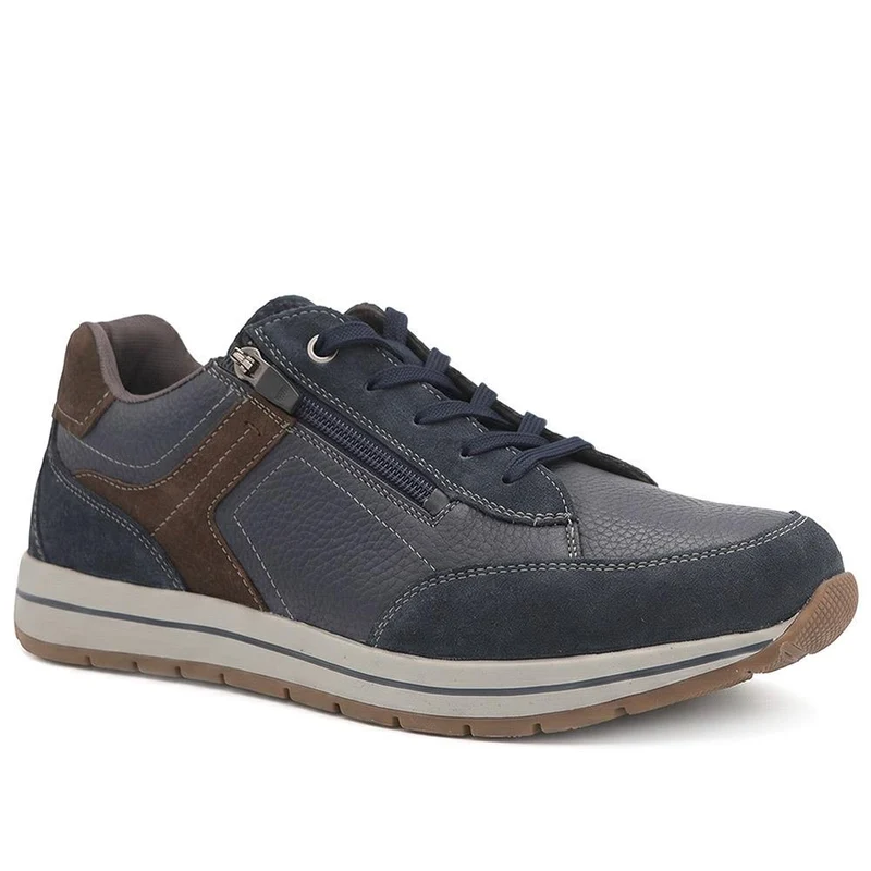 Wide Fit Leather Zip & Lace Cushioned Trainers - PARK44004 / 330 209
