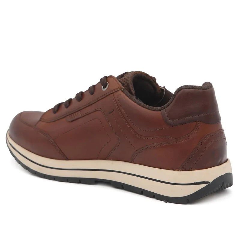 Wide Fit Leather Zip & Lace Cushioned Trainers - PARK44004 / 330 209 - Cognac
