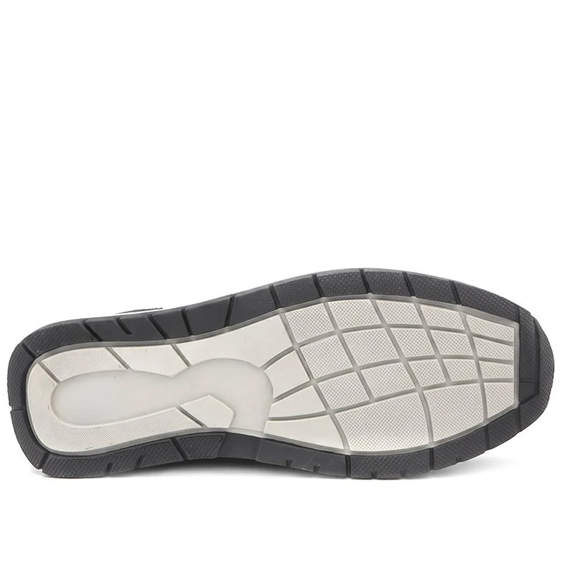 Wide Fit Leather Zip & Lace Cushioned Trainers - PARK44004 / 330 209 - Navy