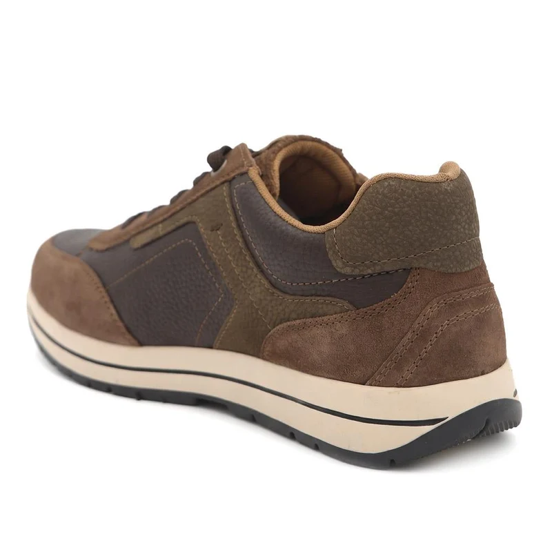 Wide Fit Leather Zip & Lace Cushioned Trainers - PARK44004 / 330 209 - Brown