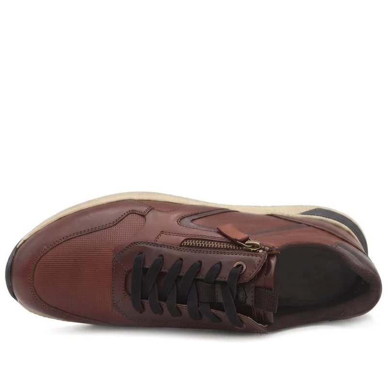 Leather Lace & Zip Fasten Trainers - PARK44005 / 330 211 - Cognac