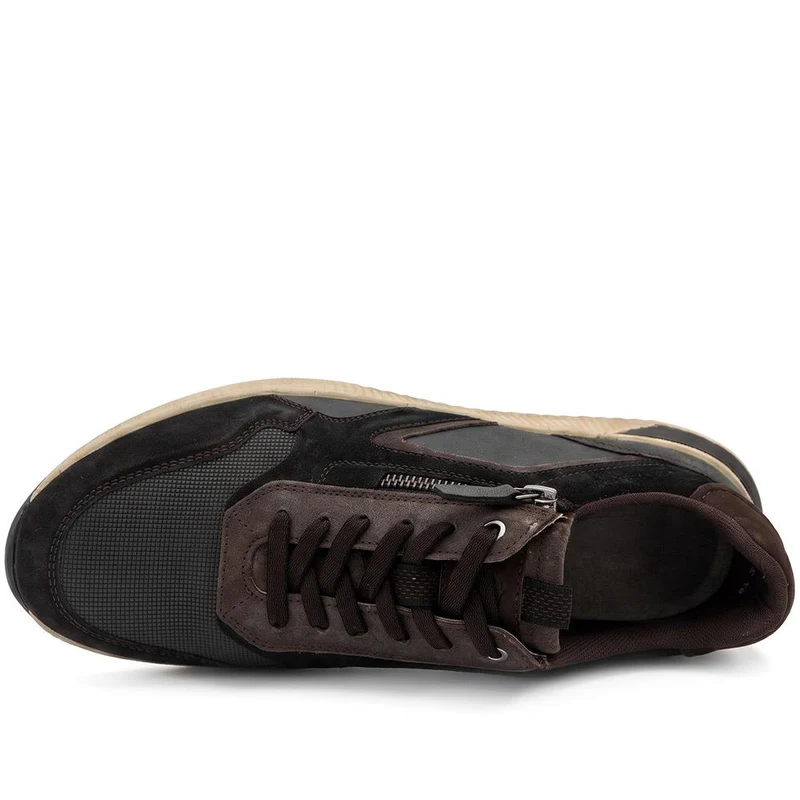 Leather Lace & Zip Fasten Trainers - PARK44005 / 330 211 - Black