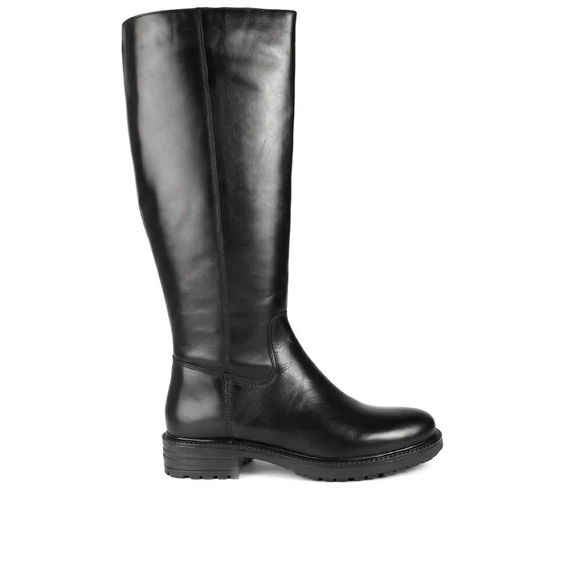 Block Heel All Leather Long Boots - MINTL44004 / 329 973 - Black