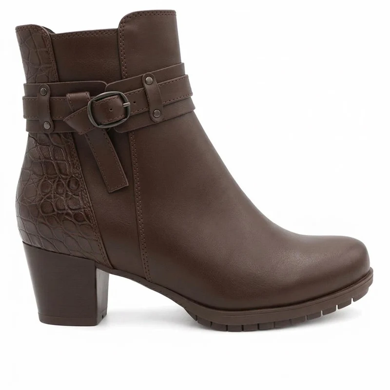 Warm Lined Smart Block Heel Ankle Boots - WOIL44003 / 330 085 - Brown Multi