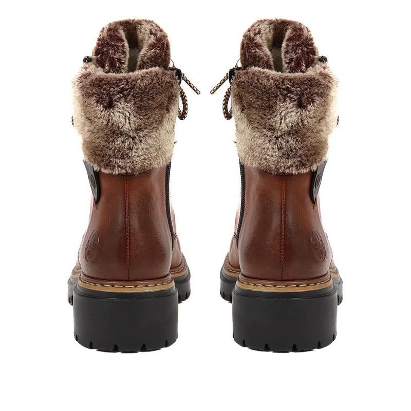 Fleece Trimmed Lace Up Ankle Boots - RKR38521 / 324 345 - Tan