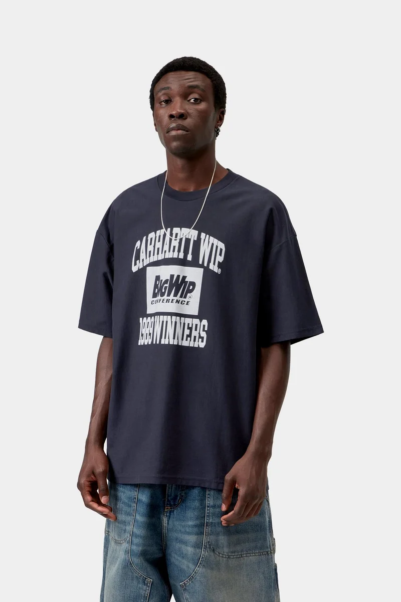 Carhartt WIP Herren-T-Shirt „Sieger 1989“ | Dunkelblau, schwere Stone-Wash-Optik