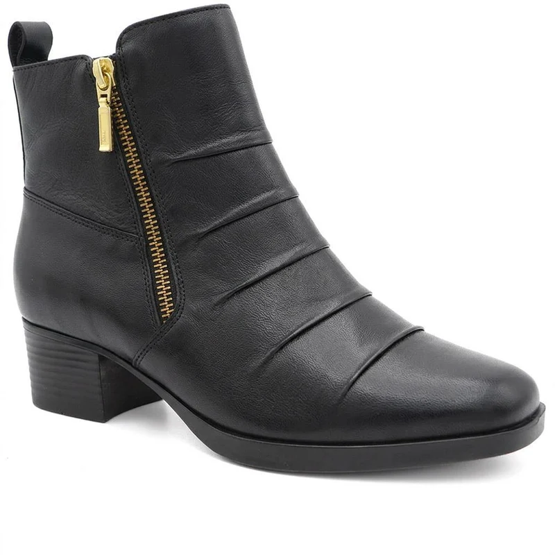 Smart Leather Zip Fasten Block Heel Ankle Boots - MAGNU44009 / 330 058 - Black