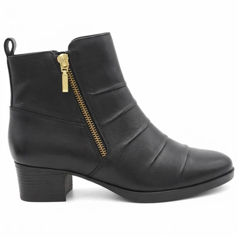Smart Leather Zip Fasten Block Heel Ankle Boots - MAGNU44009 / 330 058 - Black