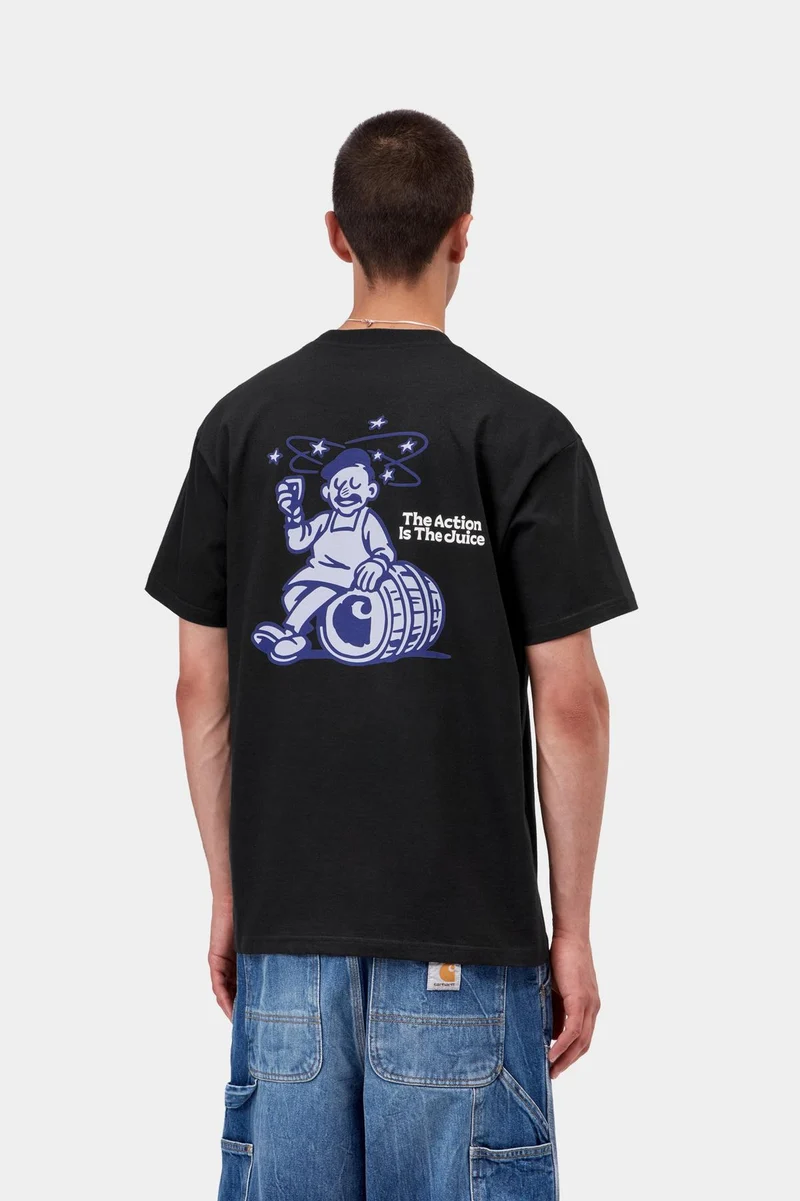 Carhartt WIP Herren-T-Shirt mit Traubenpflücker-Motiv | Schwarz