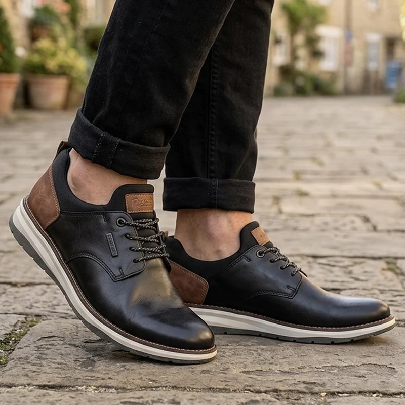 Rieker Dual-Tone Leather Shoes - RKR44507 / 329 907 - Black