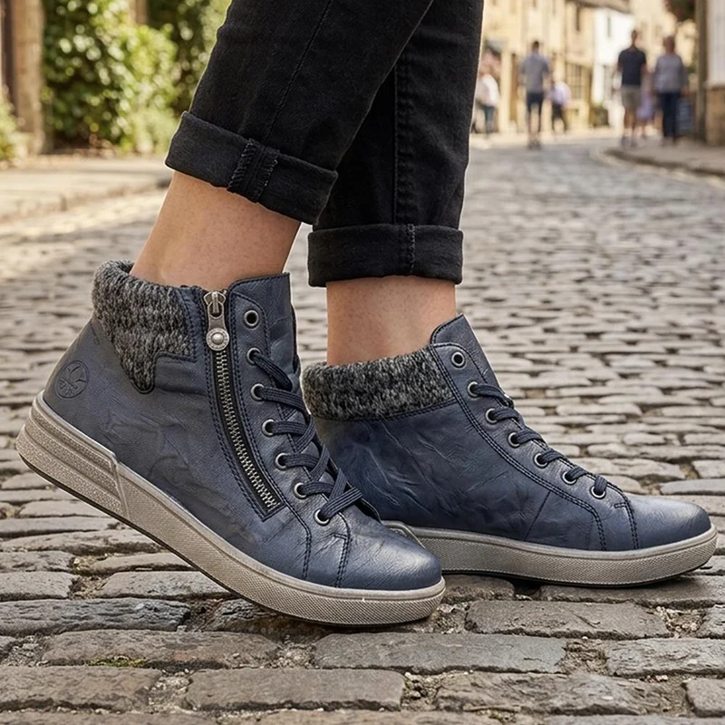 Rieker Zip & Lace Hi Top Trainers - RKR44506 / 329 725 - Navy