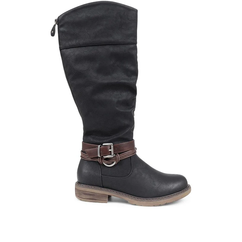 Buckle-Detailed Knee-High Boots - WBINS38070 / 324 380 - Black