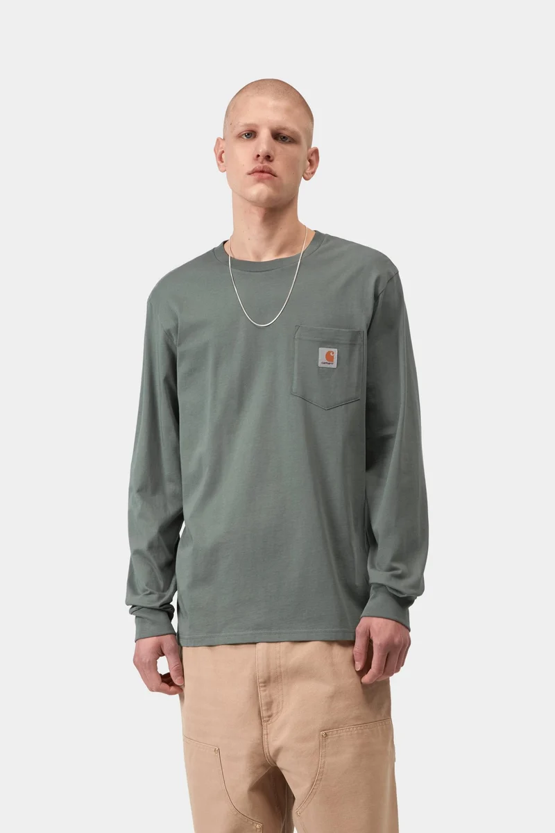Carhartt WIP Herren-Langarmshirt mit Brusttasche | Samtgrün