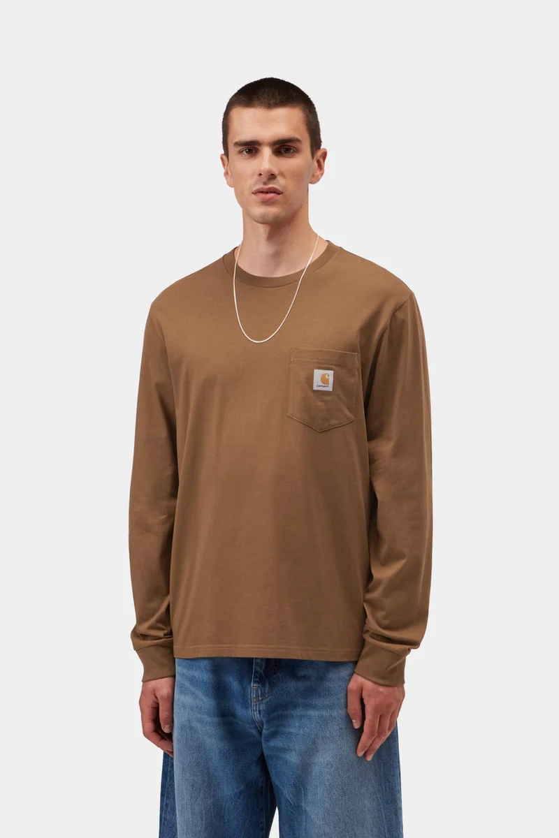 Carhartt WIP Herren-Langarmshirt mit Brusttasche | WIP H Braun